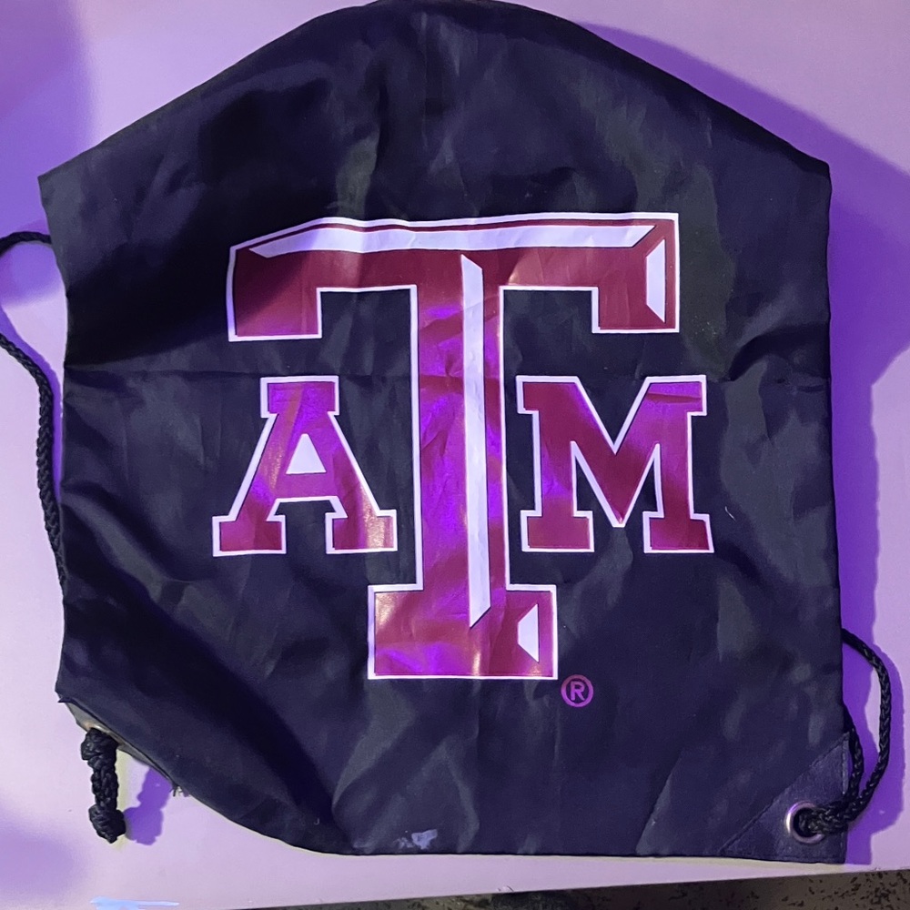 Black Drawstring Bag with Maroon Logo